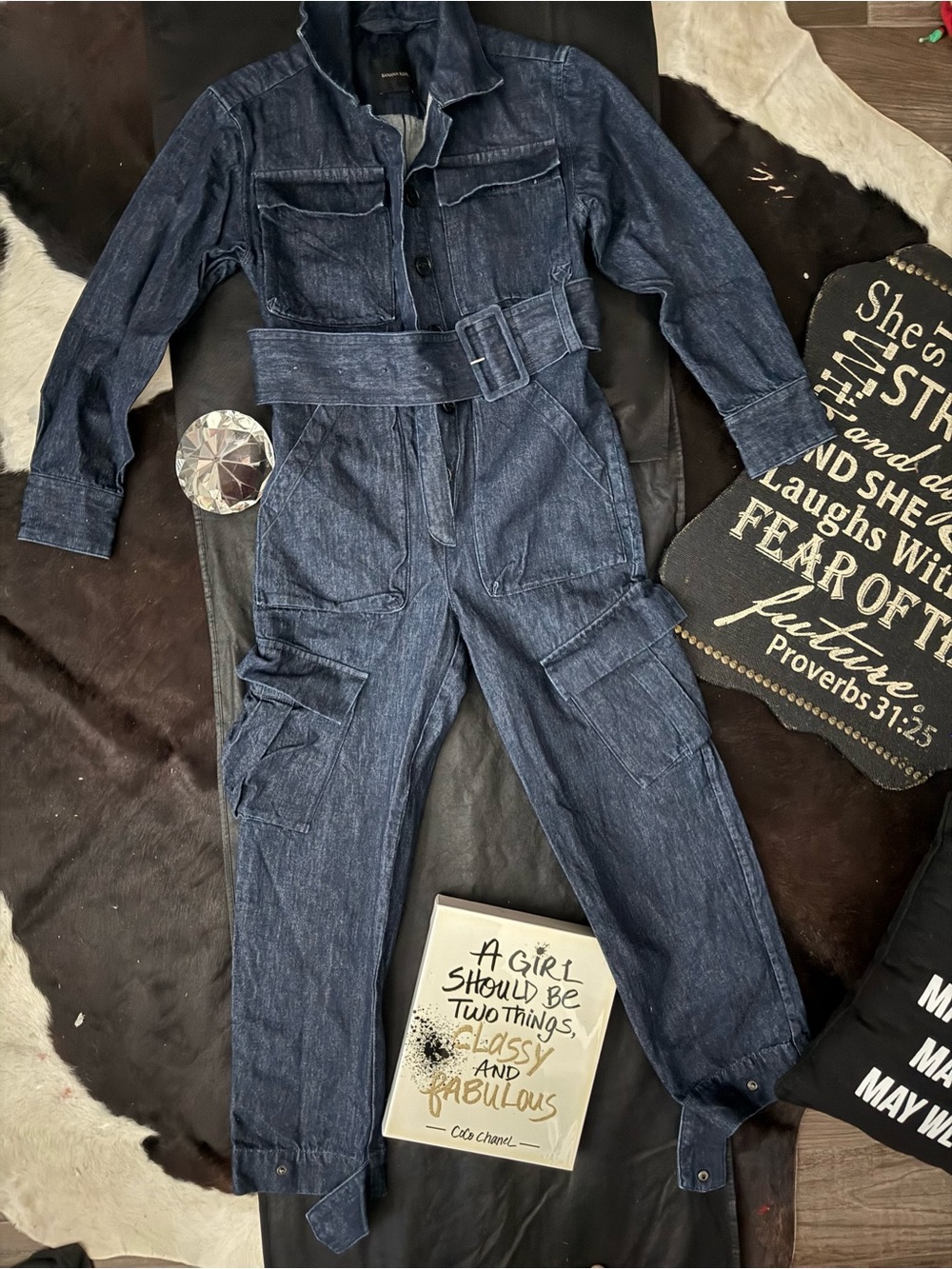 Banana Republic Navy Blue Denim Cargo Jumpsuit